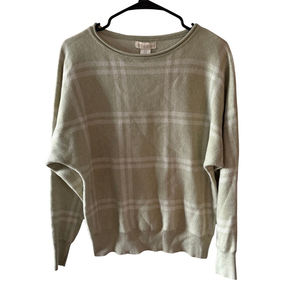 Cynthia Rowley Womens Sage Green Plaid Dolman Sleeve Knit Sweater Size M RN75343
